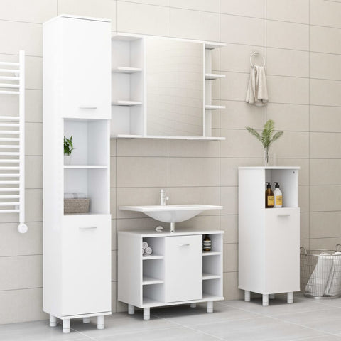 4 Piece Bathroom Furniture Set White Engineered Wood 3056898