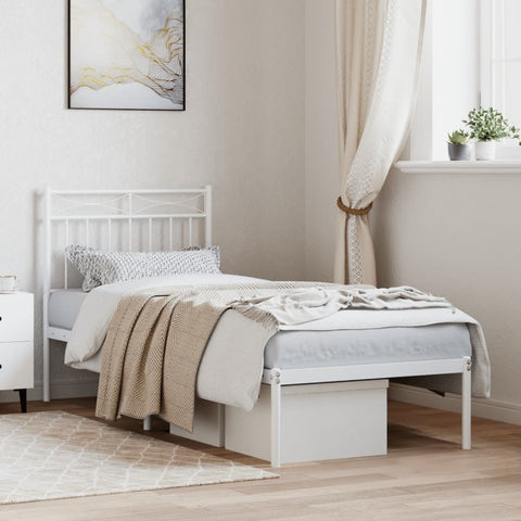 Metal Bed Frame without Mattress with Headboard White 75x190cm 373730