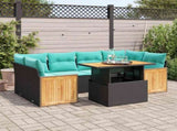 7 Piece Garden Sofa Set with Cushions Black Poly Rattan Acacia 3327676