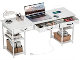 120cm Computer Desk with Power Outlets, Office Desk Study Table with 3 Fabric Drawers and 4 Storage T3398P343164