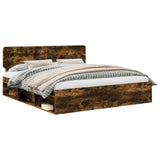 Bed Frame Smoked Oak 200 x 200 cm Solid Pine Wood 3412037