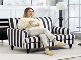 Modern Cuddle Chair, Velvet Single Sofa Armchair with Stripe, Turned Legs and Wide Seat, Upholstered T3398P340994