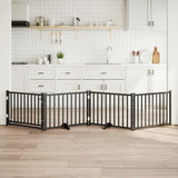 Dog Gate with Door Foldable 4 Panels Black 320 cm Solid Wood Fir 352289