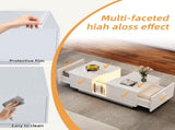Led Coffee with 2 Drawer Storage, High Gloss Coffee for Living Room Unique Shape Centre N605P287896W