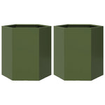 ZNTS Garden Planter 2 pcs Olive Green Hexagon 46x40x45 cm Steel 851115