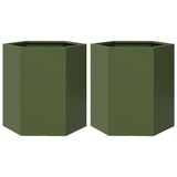 ZNTS Garden Planter 2 pcs Olive Green Hexagon 46x40x45 cm Steel 851115