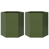 Garden Planter 2 pcs Olive Green Hexagon 46x40x45 cm Steel 851115