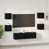 TV Cabinet Set Wall-mounted 6 pcs Black Oak Engineered Wood 3393142