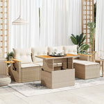 ZNTS 7 Piece Garden Sofa Set with Cushions Beige Poly Rattan Acacia 3327586