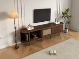 TV Stand with 1 Rattan Drawer and 2 Sliding Doors,Oval TV Cabinet Storage Sideboard with Rounded N605P339346B