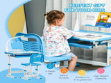 Kids Study Desk and Chair Set w/ Adjustable Height, Storage, Drawer, Blue T3398P347706