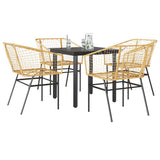 5 Piece Garden Dining Set Brown Poly Rattan Glass 3334591