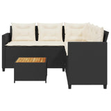 Garden Sofa with Table and Cushions L-shaped Black Poly Rattan 369048