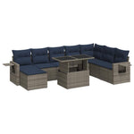 9 Piece Garden Sofa Set with Cushions Grey Poly Rattan Acacia 3326532