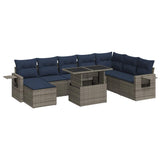 9 Piece Garden Sofa Set with Cushions Grey Poly Rattan Acacia 3326532