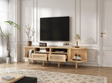 TV Stand with 2 Rattan Drawer and 2 Sliding Doors,Oval TV Cabinet Storage Sideboard with Rounded N605P415641E