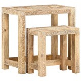 ZNTS 2 Piece Hand-painted Side Table Set Solid Mango Wood 285881