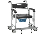 Transport Beside Shower Chair, 3-in-1 Commode Chair with Wheels and Padded Seat, Black T3398P553469