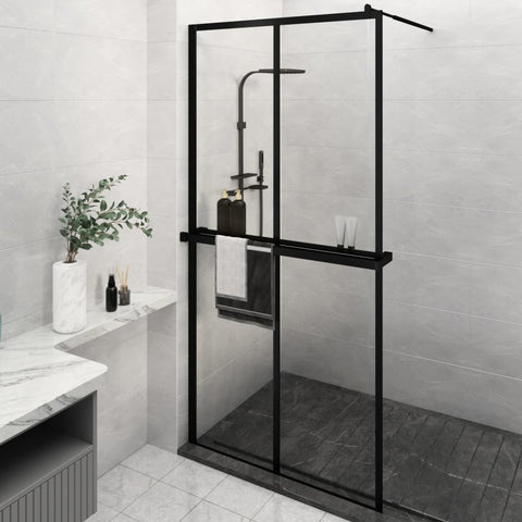 ZNTS Walk-in Shower Wall with Shelf Black 118x190 cm ESG Glass&Aluminium 3185487