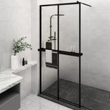 Walk-in Shower Wall with Shelf Black 118x190 cm ESG Glass&Aluminium 3185487