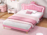 3ft Single Upholstered Bed with LED Adjustable Crown Shape Headboard, PU Leather Bed Frame with N652P265845P