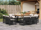 9 Piece Garden Dining Set with Cushions Black Poly Rattan 3210843