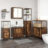 Bathroom Furniture Set with Shelf 5 pcs Smoked Oak and Black 3328386