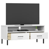 TV Cabinet with Metal Legs White Solid Wood Pine OSLO 351026