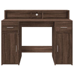 Desk with LED Lights Brown Oak 120x55x91 cm Engineered Wood 3309417