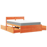 Bed with Drawers and Mattress Wax Brown 140x190 cm Solid Wood Pine 3281912