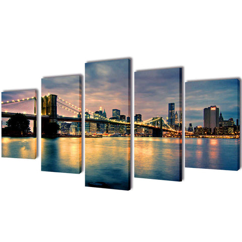 Canvas Wall Print Set Brooklyn Bridge River View 200 x 100 cm 241555