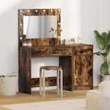 Dressing Table with Mirror Lights 2 pcs Brown Engineered wood 3334231