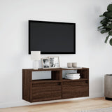 TV Wall Cabinet with LED Lights Brown Oak 100x31x45 cm 852340