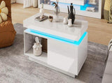 High Glossy LED Coffee Table with Drawer Storage, Wooden Centre Table with RGB Led Lights Rectangle N605P272209W