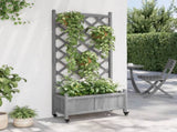 Planter with Trellis and Wheels Grey Solid Wood Fir 3207651
