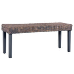 ZNTS Bench 110 cm Grey Natural Kubu Rattan and Solid Mango Wood 285789