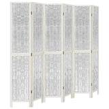 Room Divider 6 Panels White Solid Wood Paulownia 358683