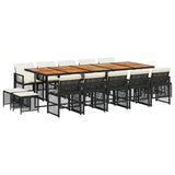 15 Piece Garden Dining Set with Cushions Black Poly Rattan 3210819