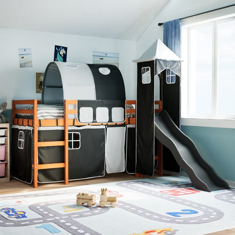 Kids' Loft Bed with Tower White&Black 80x200 cm Solid Wood Pine 3309152