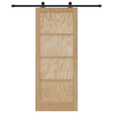 Sliding Door Natural and Black 86 x 211 cm Solid Pine Wood 3445457