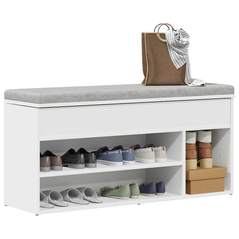 ZNTS Shoe Bench White 102x30.5x45 cm Engineered Wood 859136