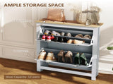 2 Drawer Shoe Cabinet Modern Narrow Shoe Cupboard Hallway Wooden Storage Organiser with Flip Doors T3398P378002
