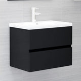 Sink Cabinet with Built-in Basin Black Engineered Wood 3071541