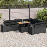10 Piece Garden Sofa Set with Cushions Black Poly Rattan Acacia 3327415