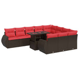 11 Piece Garden Sofa Set with Cushions Brown Poly Rattan Acacia 3326715