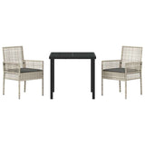 Garden Dining Set with Cushion 3 pcs Light Grey Poly Rattan 3379898