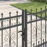 Fence Gate with Spear Top with Lock Grey 404 x 100 cm Steel 42009048