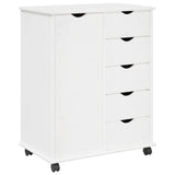 Rolling Cabinet White 63.5 x 39 x 79 cm Solid Pine Wood 42028361
