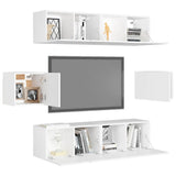 6 Piece TV Cabinet Set White Engineered Wood 3078682