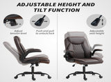 Faux Leather Office Chair. with Flip-Up Armrests - Brown T3398P377418
